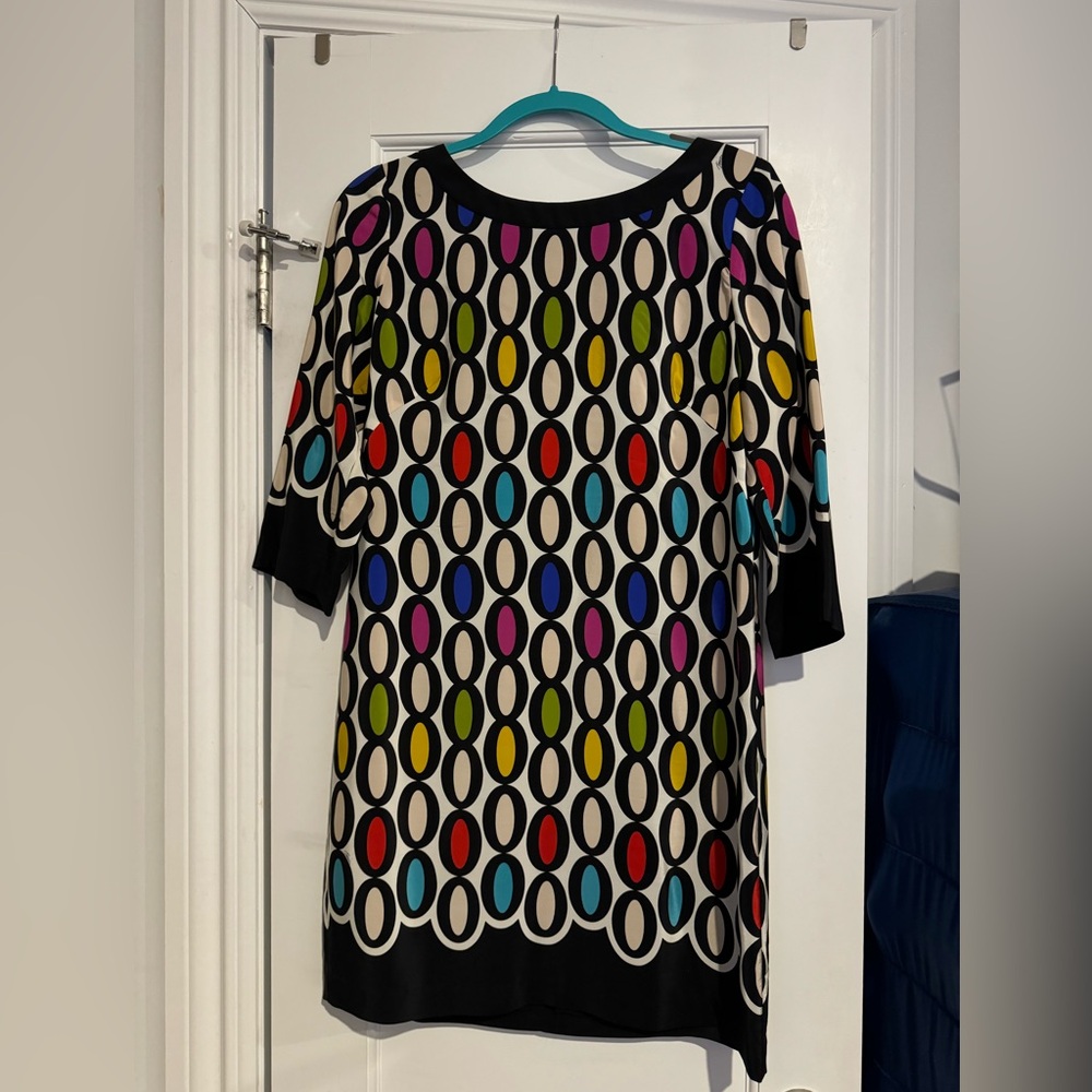 Trina Turk silk multicolored long sleeved mini dress, size 8